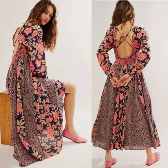 Free People A New Way Maxi Navy Combo Dress - Picture 5 of 8